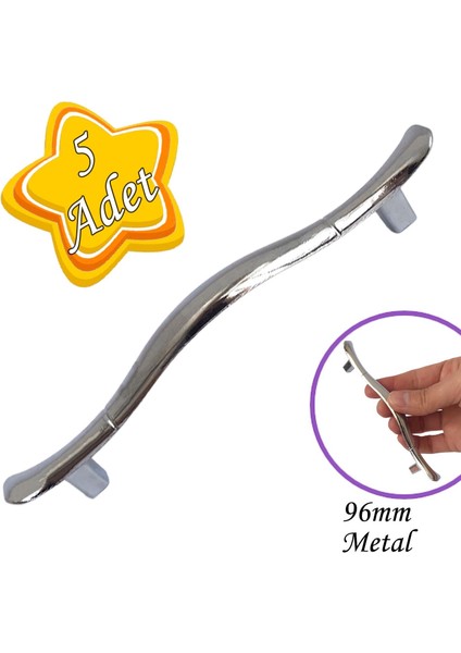 Ördek Kulp Krom 96 mm Kulp Mobilya Mutfak Dolabı Çekmece Dolap Kapak Kulpu Kulbu Metal Kulp (5 Adet)