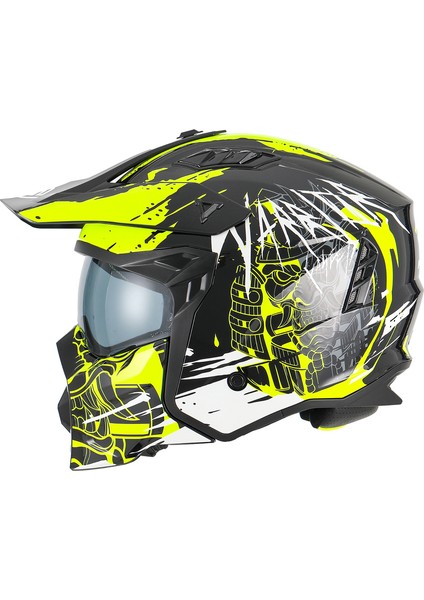 X1-X Seul Matt Warrior Black Yellow White Modüler Kask - Xxl