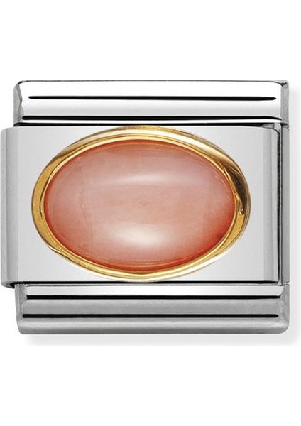 Composable Classic Dekoratif Link - Taşlar Oval - Pembe Mercan - 18K Altın