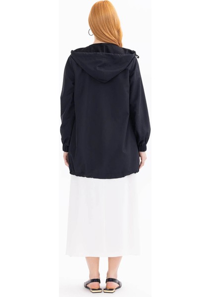 Kadın Taşlı Fermuar Detaylı Kapüşonlu Kap 1000 Siyah fırsatları