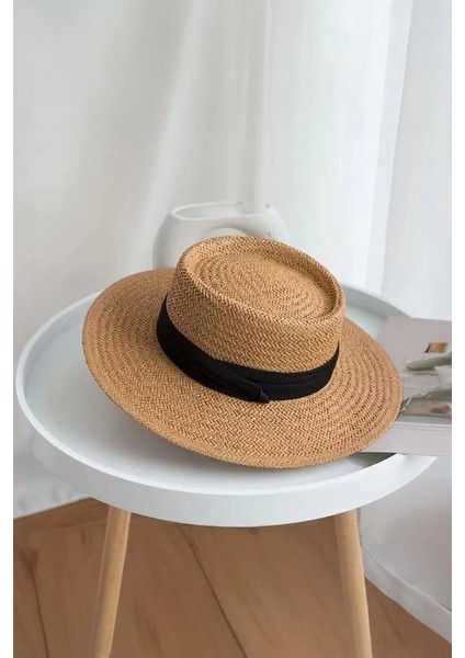 Kadın Ayarlanabilir Hasır Şapka Camel Yumuşak Dokulu Plaj Tatil Şapkası modelleri