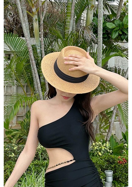 Kadın Ayarlanabilir Hasır Şapka Camel Yumuşak Dokulu Plaj Tatil Şapkası fırsatları