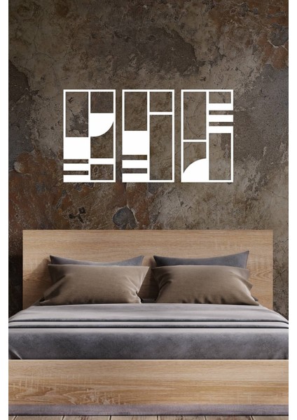 Minimalist Geometrik Ahşap Duvar Dekoru, 3 Lü Tablo