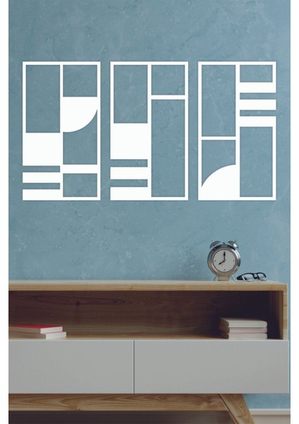 Minimalist Geometrik Ahşap Duvar Dekoru, 3 Lü Tablo indirimleri