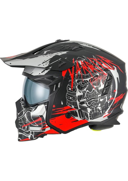 X1-X Seul Matt Warrior Black Grey Red Modüler Kask - Xl