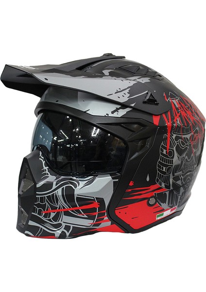 X1-X Seul Matt Warrior Black Grey Red Modüler Kask - Xl