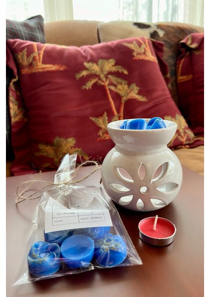 Lotus Buhurdanlık & 6 Adet Çikolata Kokulu Buhurdanlık Tablet & 1 Adet Tealight Mum Soya Wax