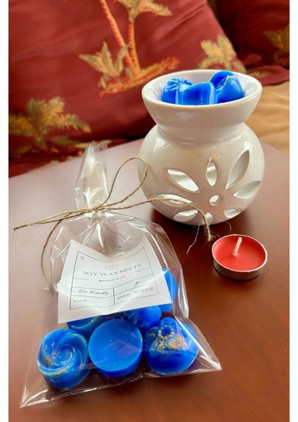 Lotus Buhurdanlık & 6 Adet Çikolata Kokulu Buhurdanlık Tablet & 1 Adet Tealight Mum Soya Wax