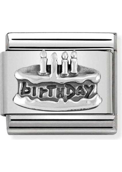 Composable Classic Dekoratif Link - Oksitlenmiş Semboller - Doğum Günü Pastası - 925 Gümüş