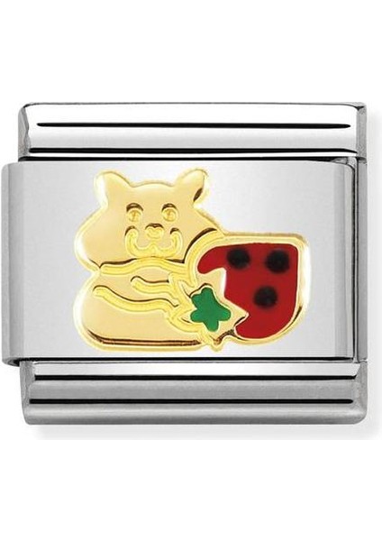 Composable Classic Dekoratif Link - Hayvanlar - Çilek ile Hamster - 18K Altın