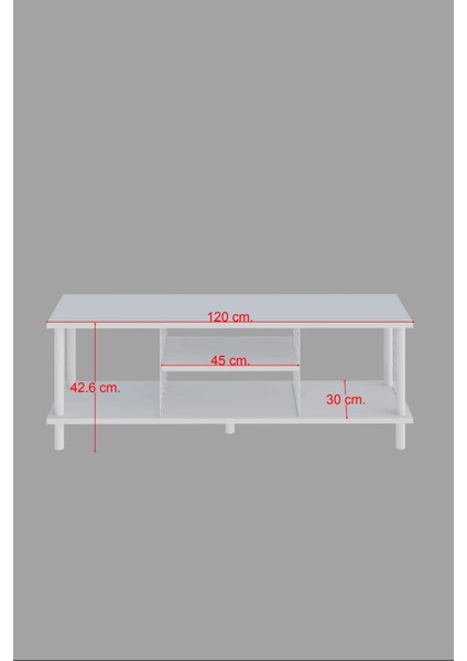 Tv Sehpası Raflı Tv Ünitesi Televizyon Sehpası Ahşap Ayaklı Metal Bölmeli - Beyaz
