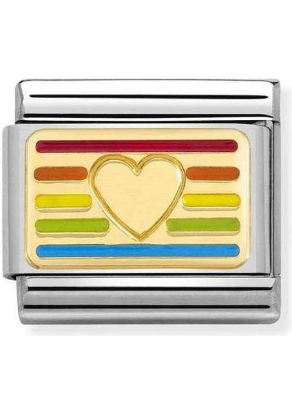 Composable Classic Dekoratif Link - Plakalar - Gökkuşağı Kalp Bayrağı - 18K Altın
