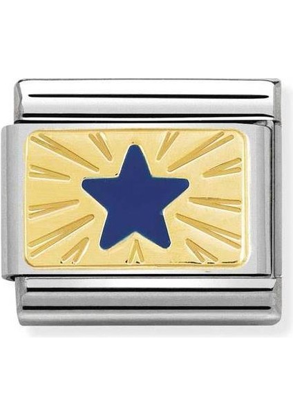 Composable Classic Dekoratif Link - Plakalar - Mavi Yıldız - (41 Star Blue) 18K Altın