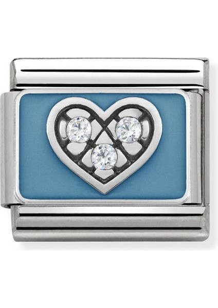 Composable Classic Dekoratif Link - Semboller - Kalp Işık Mavi - 925 Gümüş Zirkon