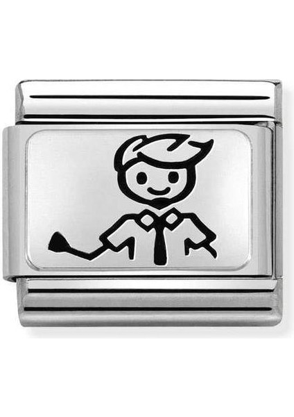 Composable Classic Dekoratif Link - Plakalar Oksitlenmiş - Baba - (47 Dad) 925 Gümüş