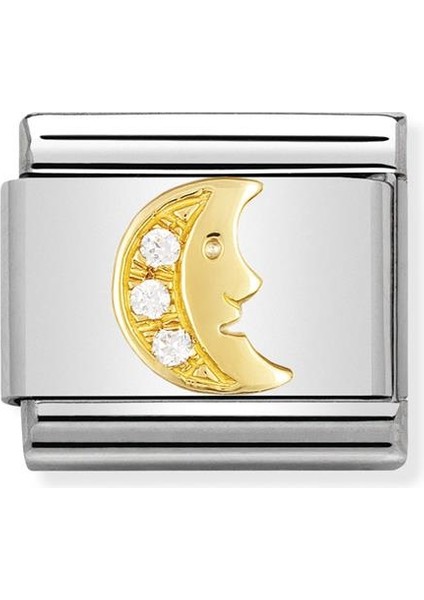 Composable Classic Dekoratif Link - Eğlence - Beyaz Ay - (11 White Moon) 18K Altın Zirkon