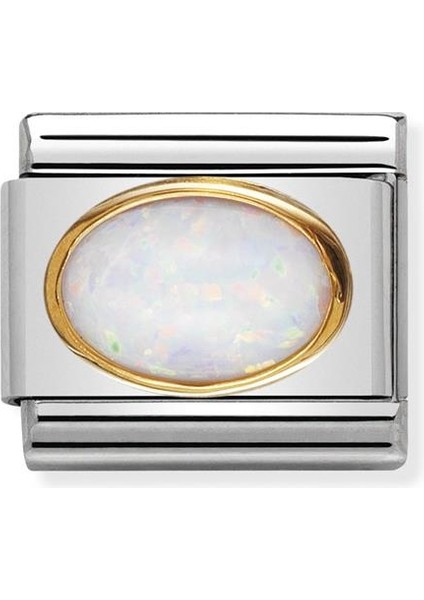 Composable Classic Dekoratif Link - Taşlar Oval - Beyaz Opal - (07 White Opal) 18K Altın