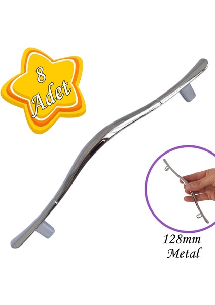 Ördek Kulp Krom 128 mm Kulp Mobilya Mutfak Dolabı Çekmece Dolap Kapak Kulpu Kulbu Metal Kulp (8 Adet)