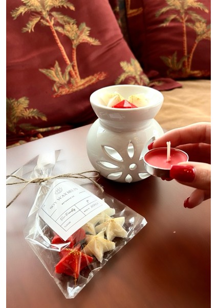 Metanoya Co. Metanoyaco Vanilya Kokulu Yıldız Koku Tabletleri (6 Adet) & Buhurdanlık & 1 Adet Tealight  Soya Wax