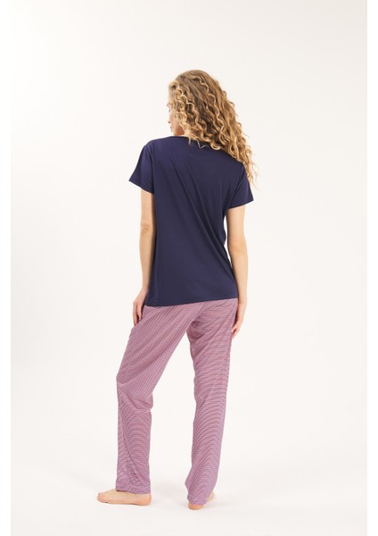 Lacivert Viskon 2'Li Kadın Pijama Takımı