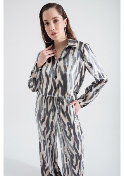 Kadın Vizon Zebra Desenli Parlak Dokulu Takım modelleri