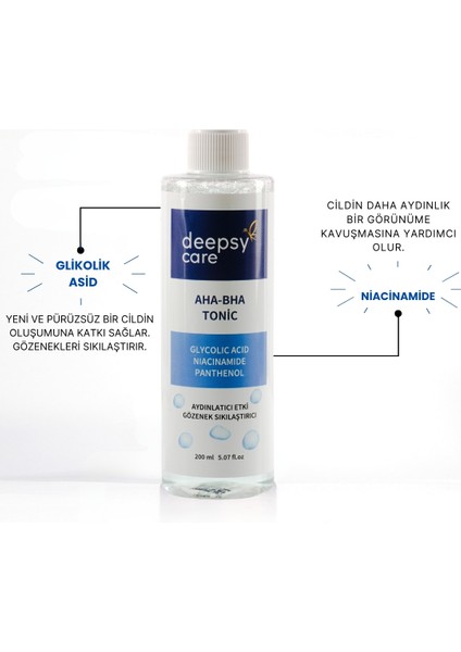 Deepsy Care Aha Bha Canlandırıcı Tüm Ciltler İçin Glikolik Asit Tonik 200 ml