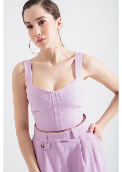 Kadın Lila Kalın Askılı Crop Bluz modelleri