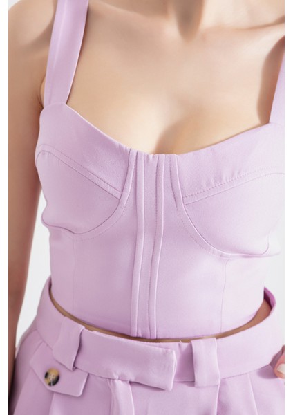 Kadın Lila Kalın Askılı Crop Bluz fırsatları