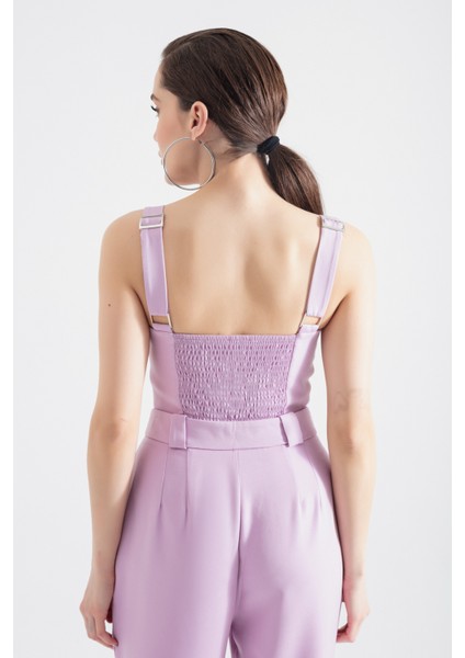 Kadın Lila Kalın Askılı Crop Bluz indirimleri