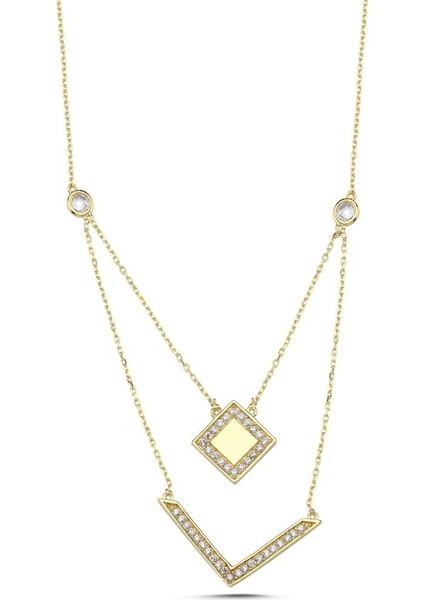 14 Ayar Tasarım Ikili Altın Kolye