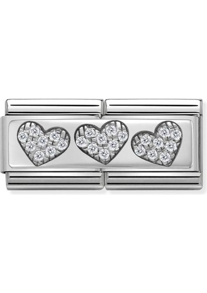 Composable Classic Dekoratif Link - Ikili Semboller - 3 Kalp - (02 3 Hearts) 925 Gümüş