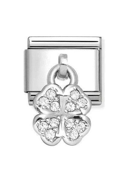 Composable Classic Dekoratif Charm - Charm Semboller - Beyaz Dört Yaprak Yonca - 925 Gümüş