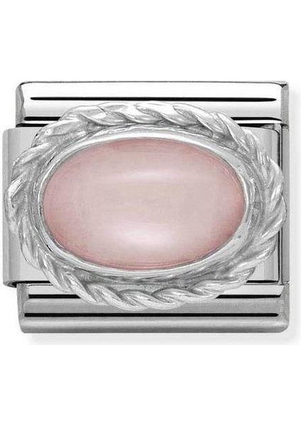 Composable Classic Dekoratif Link - Taşlar Oval - Pembe Opal - (22 Pink Opal) 925 Gümüş