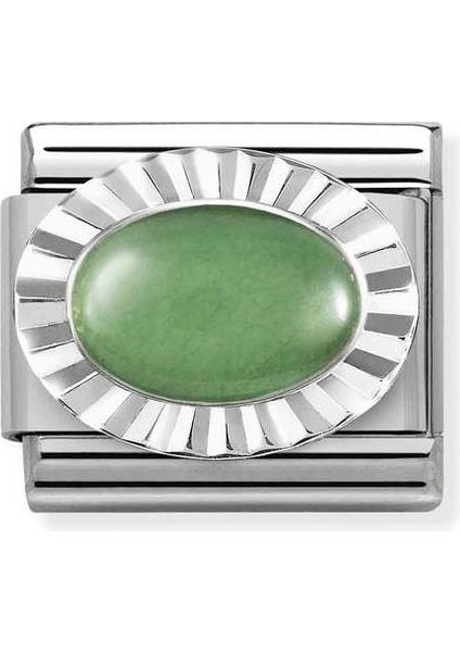 Composable Classic Dekoratif Link - Taşlar Oval Elmas - Yeşil Aventurin - 925 Gümüş