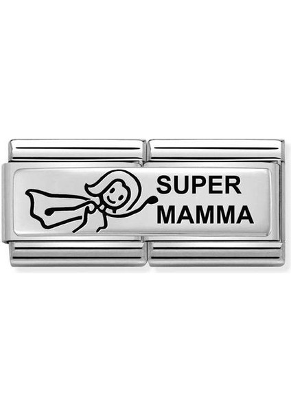 Composable Classic Dekoratif Link - Ikili Gravür - Süper Anne - 925 Gümüş