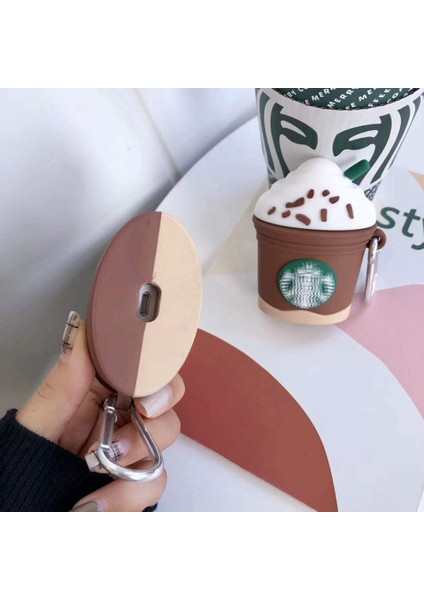 Air Pods 3. Nesil Uyumlu 3D Silikon Kılıf - Kahverengi Coffe