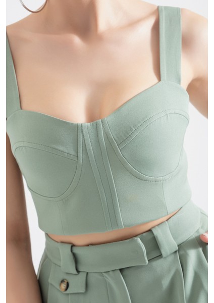 Kadın Mint Yeşili Kalın Askılı Crop Bluz fırsatları