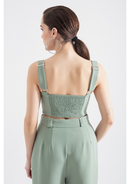 Kadın Mint Yeşili Kalın Askılı Crop Bluz indirimleri