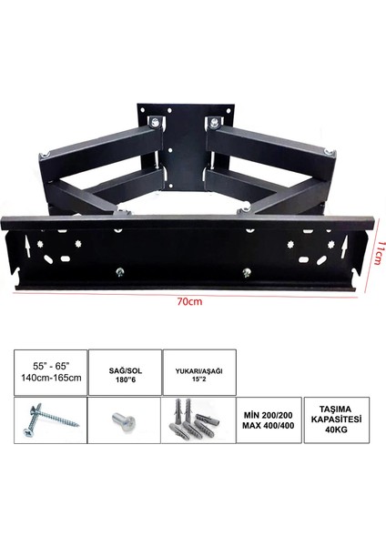 7011 LCD Askı Aparatı Hareketli 6 Kol 55-65 Inç 140-165CM