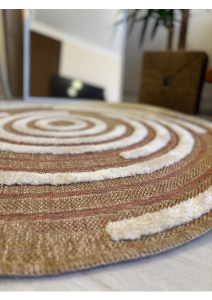 Marakeş 675 Taba Iskandinav Kabartmalı Modern Dokuma Yuvarlak Jüt Halı fiyatları