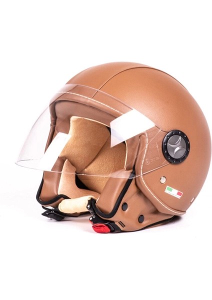 701 Kahverengi Deri Açık Kask