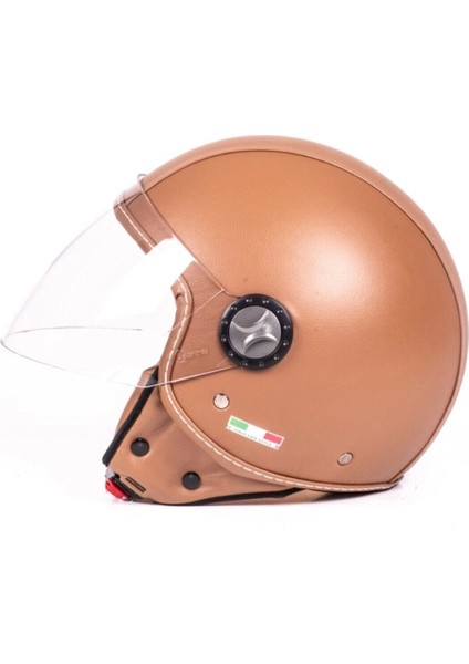 701 Kahverengi Deri Açık Kask