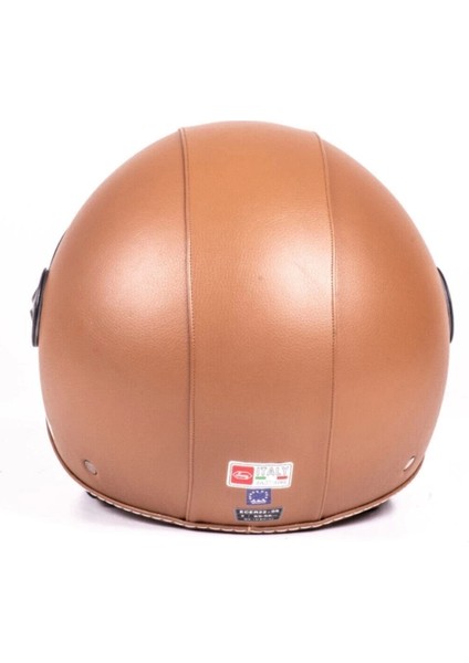 701 Kahverengi Deri Açık Kask