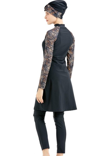 Tam Kapalı 4 Lü Tesettür Mayo C14020 Siyah/leopar
