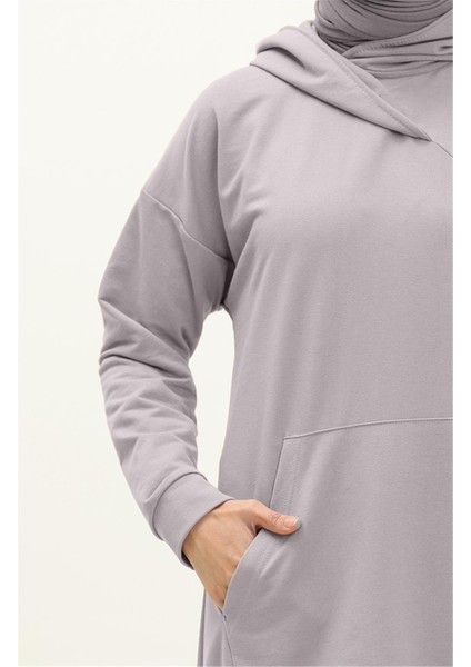 Aysima Yaka Detaylı Kapşonlu Sade Basic Sweatshirt - 03032.008 - Gri