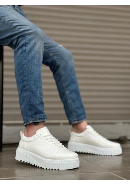 Yüksek Taban Rugan Beyaz Bağcıklı Erkek Ayakkabı fırsatları