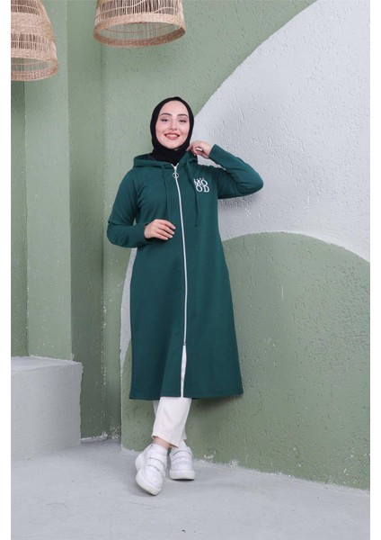 Yazı Baskılı Fermuarlı Kapşonlu Uzun Sweat - 03081.021 - Nefti fiyatları