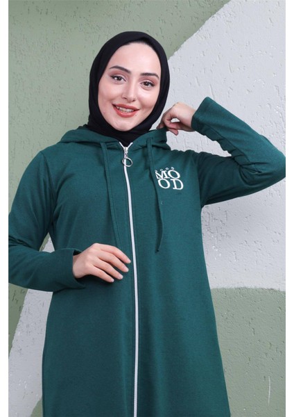 Yazı Baskılı Fermuarlı Kapşonlu Uzun Sweat - 03081.021 - Nefti fırsatları