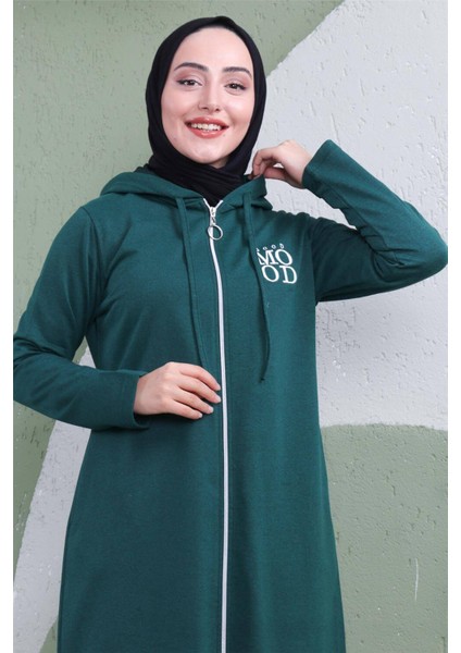 Yazı Baskılı Fermuarlı Kapşonlu Uzun Sweat - 03081.021 - Nefti indirimleri