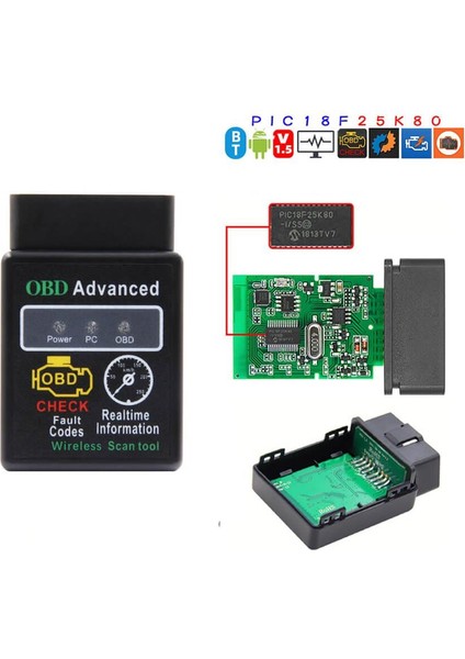 Hh Obd Advanced Gelişmiş ELM327 Obd2 V1.5 PIC18F25K80 Bluetooth Araç Arıza Tespit Cihazı